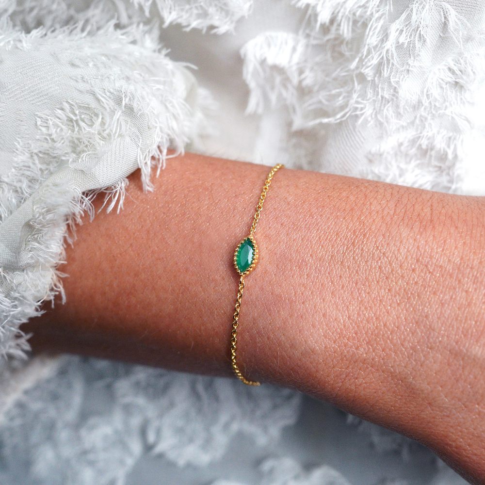 Armband Flora Een Blaadje Groene Onyx Goud