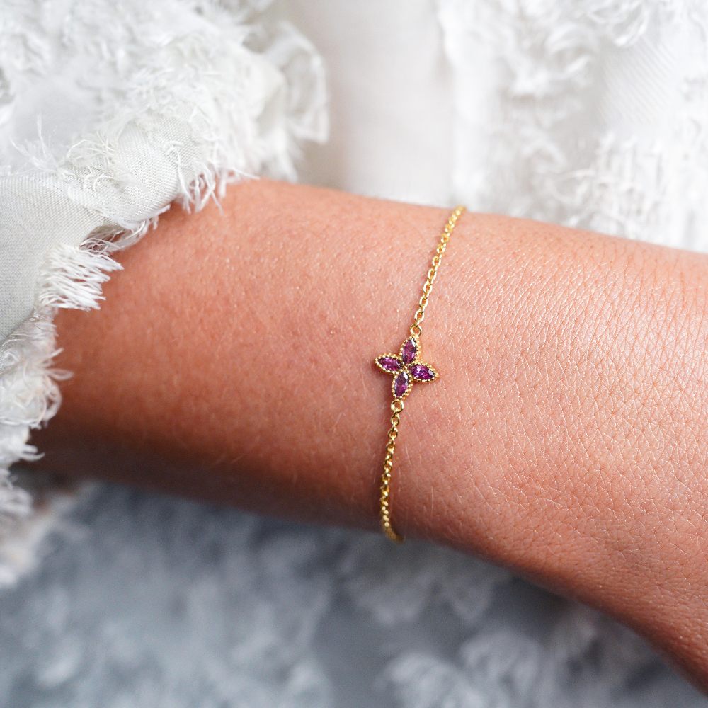 Armband Flora Vier Blaadjes Rhodoliet Goud