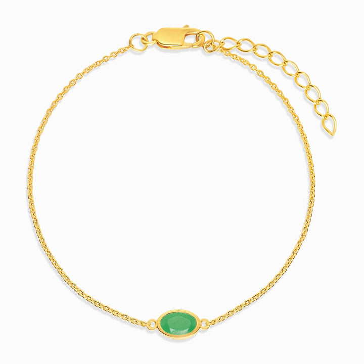 Mei geboortesteen armband met groene kristal Chrysopraas. Kristallen armband in goud met chrysopraaskristal.