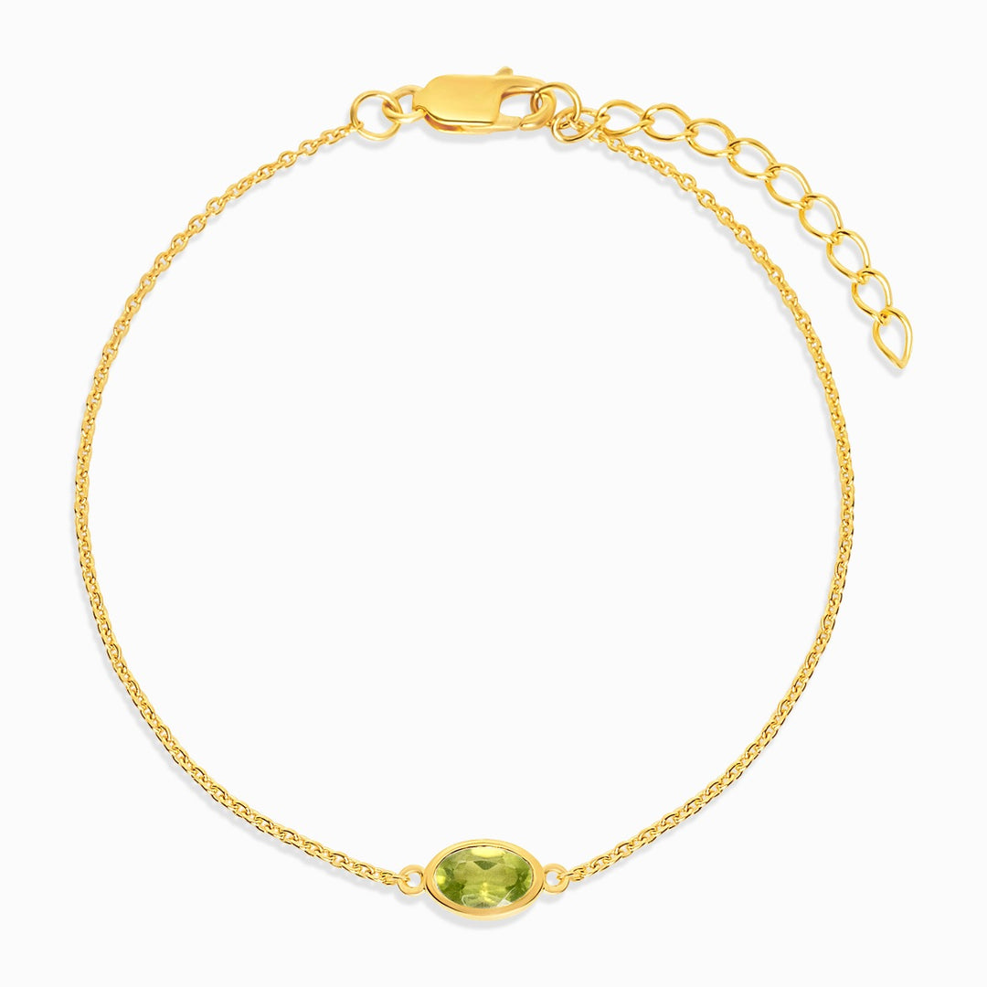 Armband met groene kristal Peridoot in goud. Edelsteen armband met Peridoot in goud.