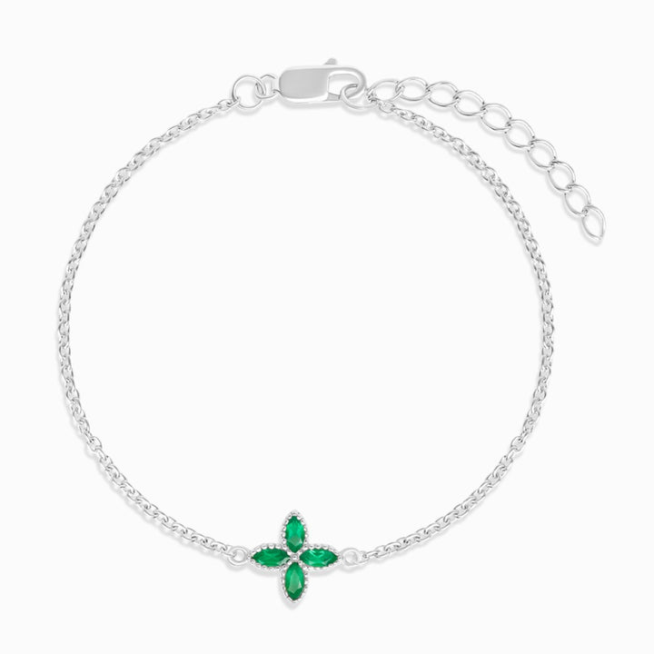 Armband Flora Vier Blaadjes Groene Onyx Zilver