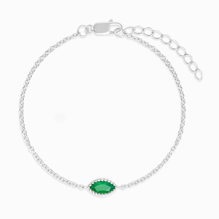 Armband Flora Een Blaadje Groene Onyx Zilver